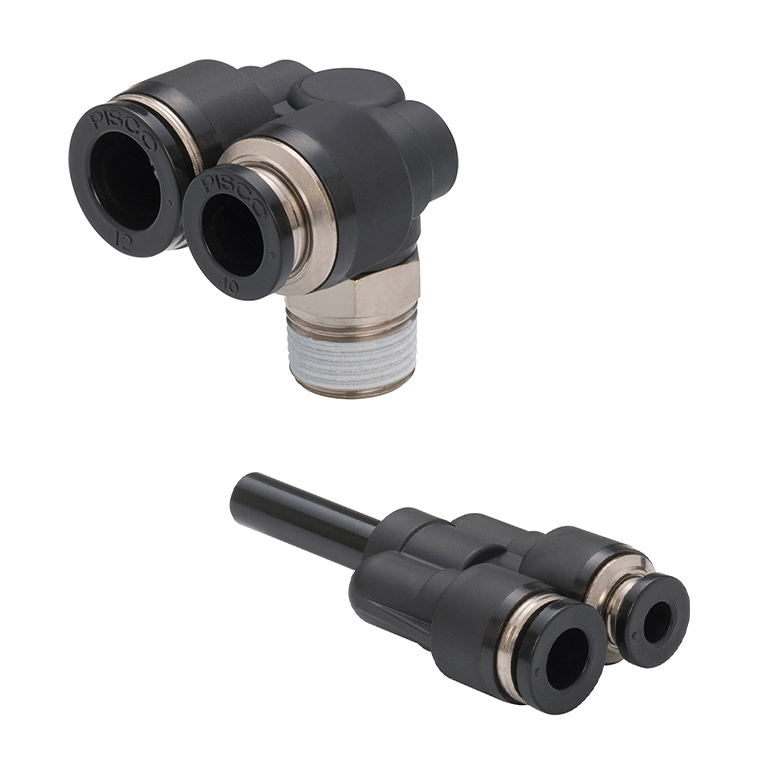 Tube Fitting unequal port combinations for unequal Plug-in Y (PWJ) and Branch Elbow (PAX)